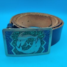 Vintage Leather Belt Buckle Dolphins Hecho en Mexico 48 Size Belt