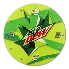 Mountain Dew Metal Tin 16" Round Wall Clock Man Cave Vintage Style   Brand New