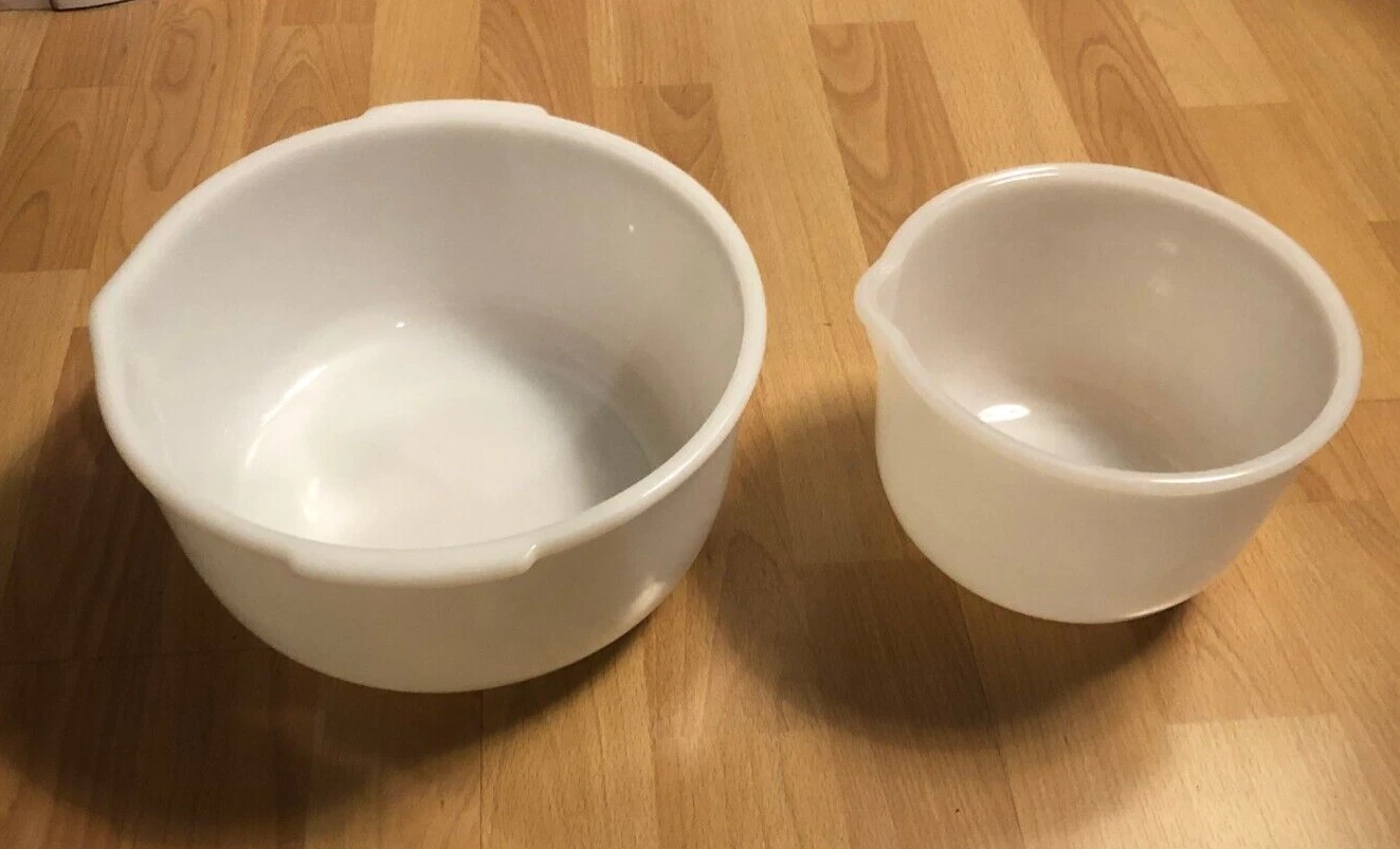 2 Vintage Glasbake Made for Sunbeam White Milk Glass Mixing Bowls