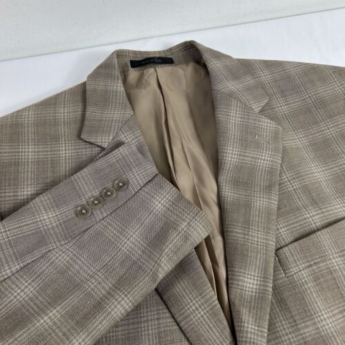 CALVIN KLEIN Mens Tan Beige Windowpane WOOL Sport Coat Suit Jacket Blazer 42L
