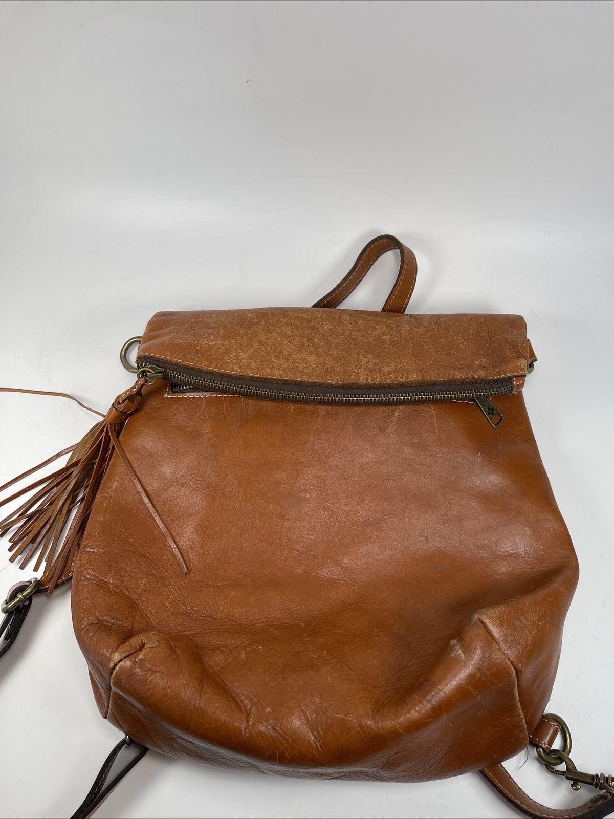 Patricia Nash Luzille Tassel Brown Leather Convertible Backpack Tote