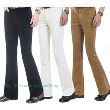 Mens Corduroy Bell Bottom Flares Pants Business Work Long Trouser Retro 60S 70S