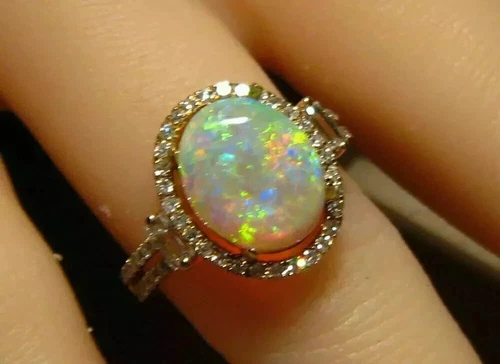 2.50Ct Oval Cut Natural Fire Opal Halo Engagement Ring 14K Yellow Gold Plated