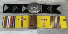 2 Handcrafted Belts Size S/M Multi Colored Beads Stretch Wooden Buckle Artsy