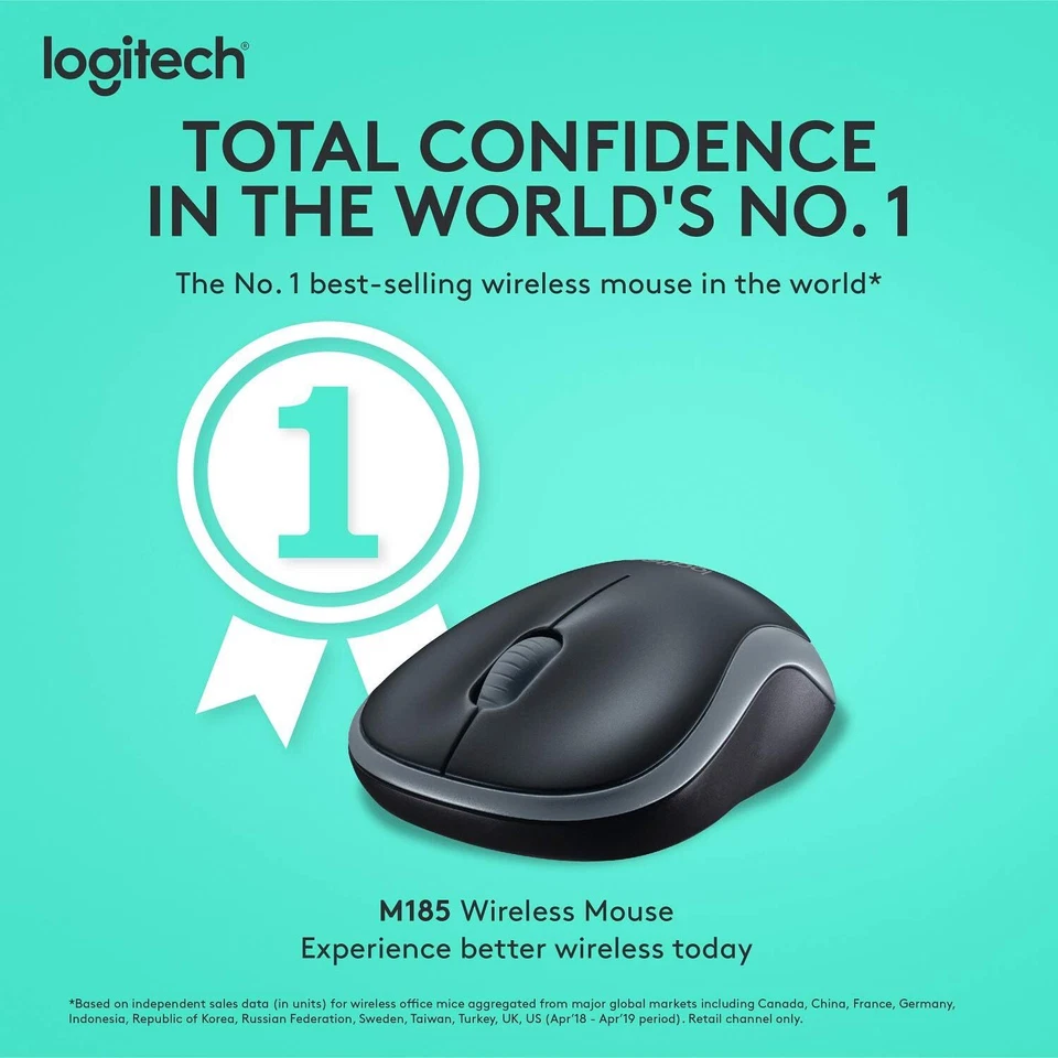 Logitech M185 Wireless Mouse, 2.4GHz with USB Mini Receiver, 12-Month Battery Li - Image 3 of 3