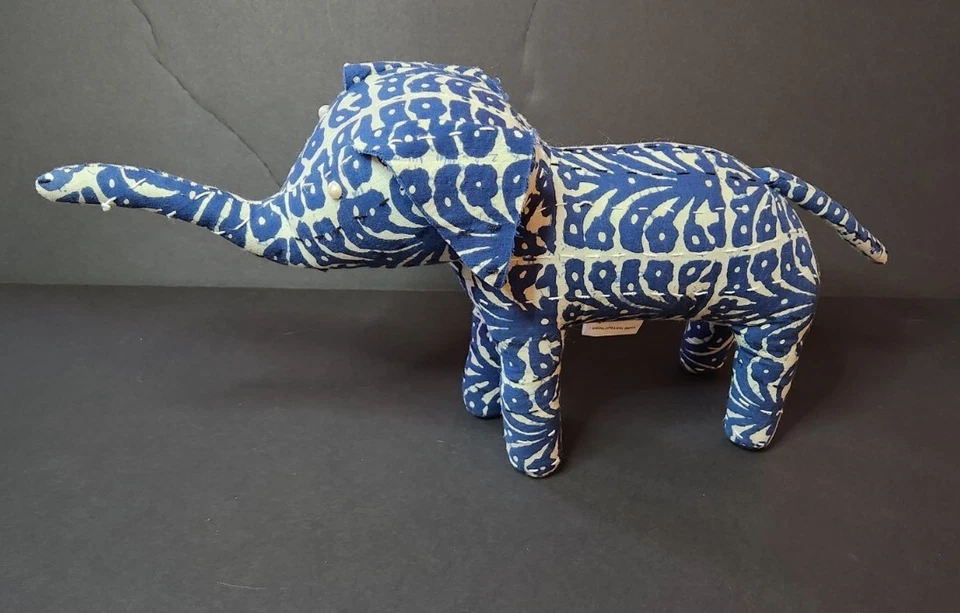 Primitives by Kathy Elephant Block Flower Print Blue Linen - Image 3 of 4