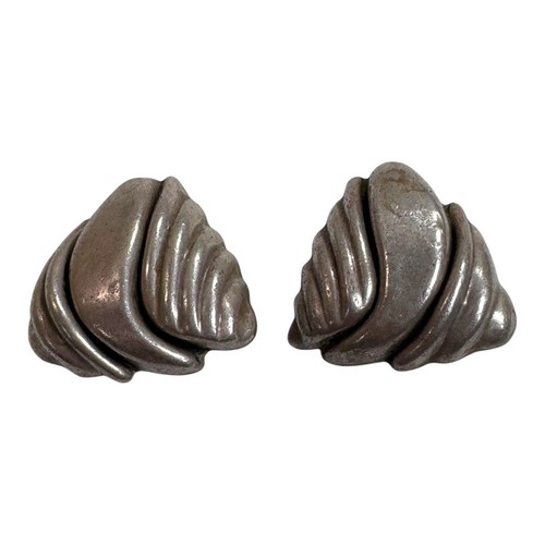 Vintage Mexican Sterling Silver Puffed Clip-On Earrings Modernist MCM Brutalist - 第 2/6 張圖片