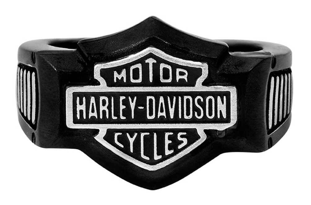 Harley-Davidson Men's Silver on Black Bar & Shield Signet