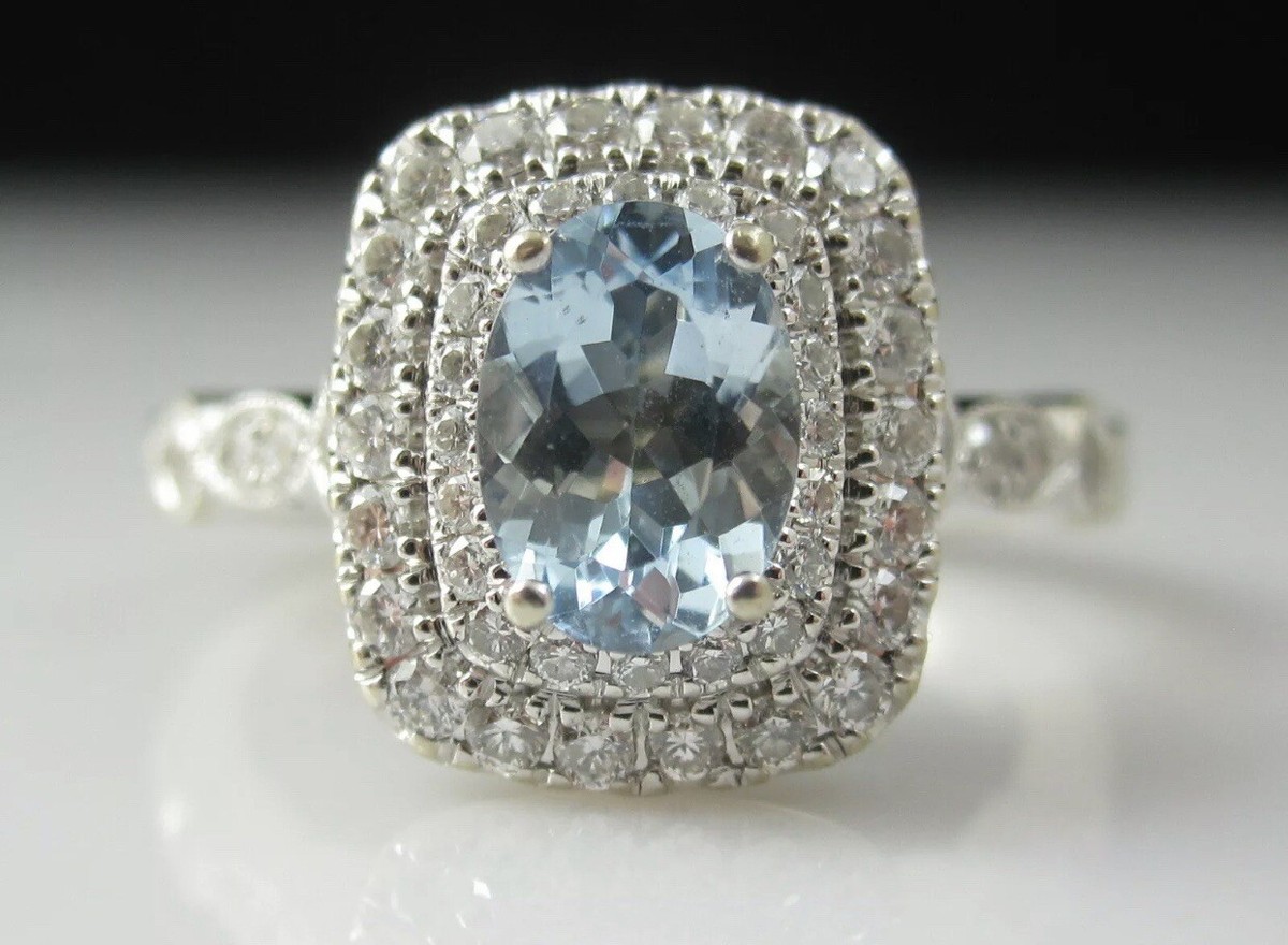 Neil Lane Aquamarine And Diamond Halo Engagement Ring Size