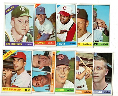 10 Different 1966 Topps Baseball Cards, Average Excellent Condition