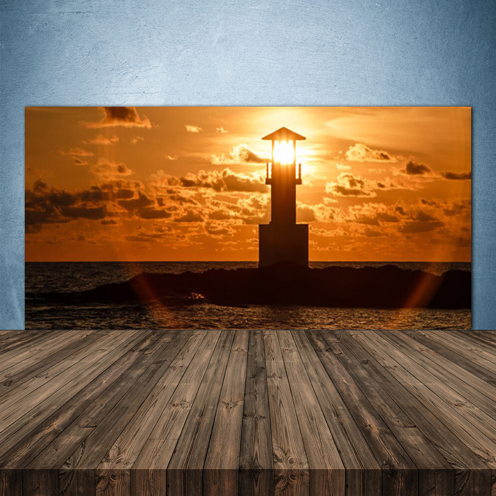 Crédence de cuisine en verre imprimé phare fond de hotte mural 140x70