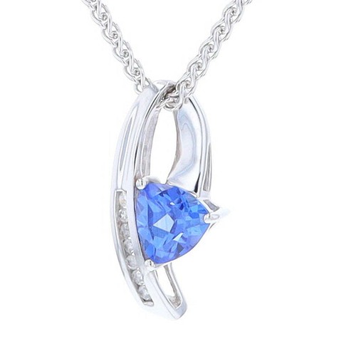Synthetic Sapphire White Gold Ribbon Pendant w/ Diamond Accents GV166716 - Picture 8 of 24