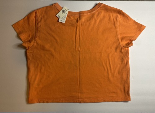 Brand New Aerie Cropped T shirt Orange with Blue Print Short Sleeve Summer shirt - Picture 7 of 7