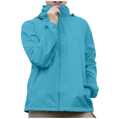 Chaqueta de lluvia ligera impermeable para mujer Abrigo de lluvia Cremallera completa Con capucha Cortavientos - Imagen 47 de 54