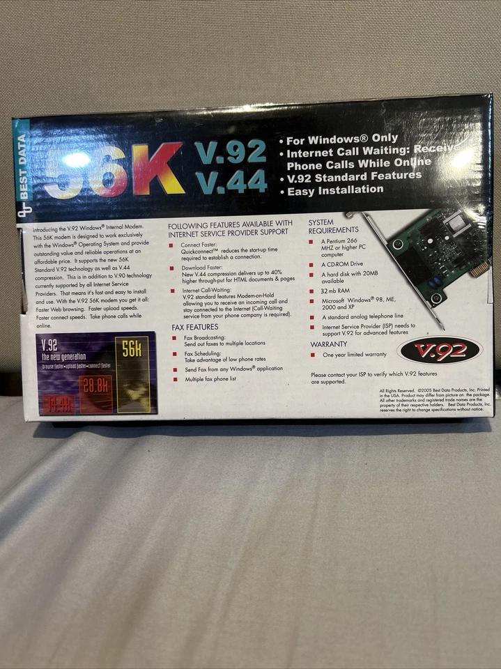 Best Data 56K Internal Modem Smart One V.92/V.44, PCI Slot - NEW - Image 2 of 2