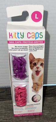 Kitty Caps Nail for Cats Safe & Stylish Alternative to Declawing LG Pink Purple