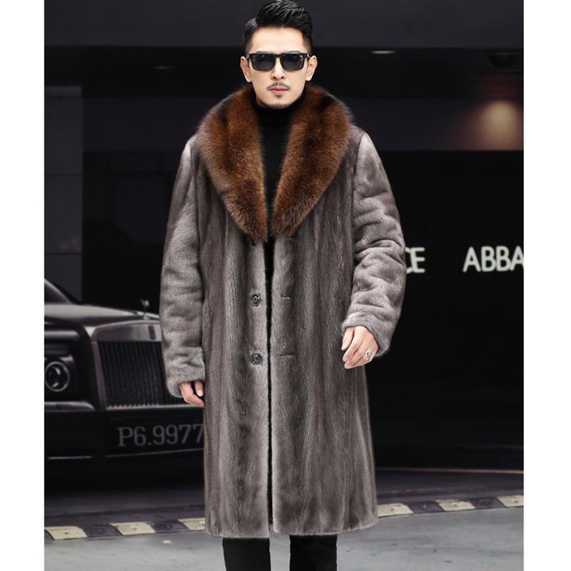 Mens Winter Furry Laple Long Faux Fur Coat Single-breasted Large