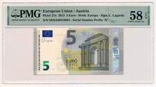 EUROPEAN UNION (AUSTRIA) banknote 5 Euro 2013 PMG AU 58 EPQ