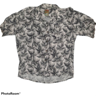 Pineapple Connection Mens Hawaiian Shirt Gray Black Leaf Short Sleeve Pocket XL