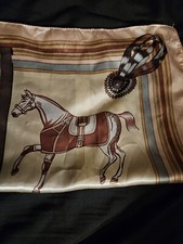 Polyester Square Scarf 35.5" Pink/Orange with Horses