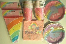 MAGICAL RAINBOW Birthday Party Supply Decoration Kit for 16 w/ Treat Bags