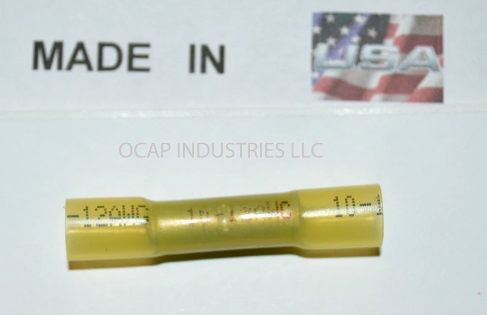 (100 )YELLOW 3M HEAT SHRINK BUTT WIRE CRIMP CONNECTOR ELECTRICAL TERMINAL 12-10 - Image 2 of 3