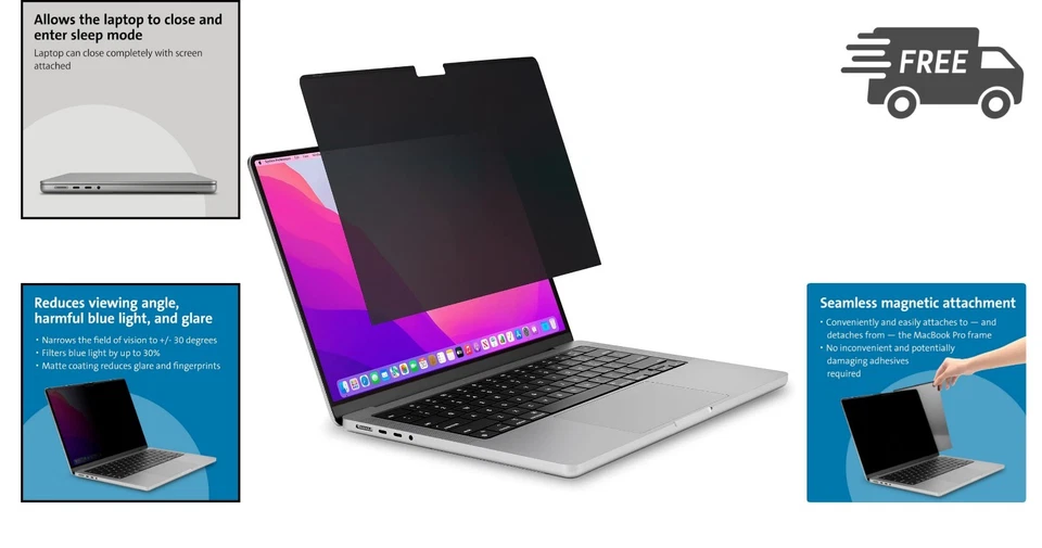 Magnetic Privacy Screen for 14 Inch MacBook Pro 2021-2024 Anti Glare Blue Lig... - Image 2 of 4