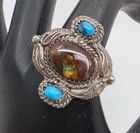 New ListingNavajo Fire Agate & Turquoise Vintage Sterling Silver Ring Size 10