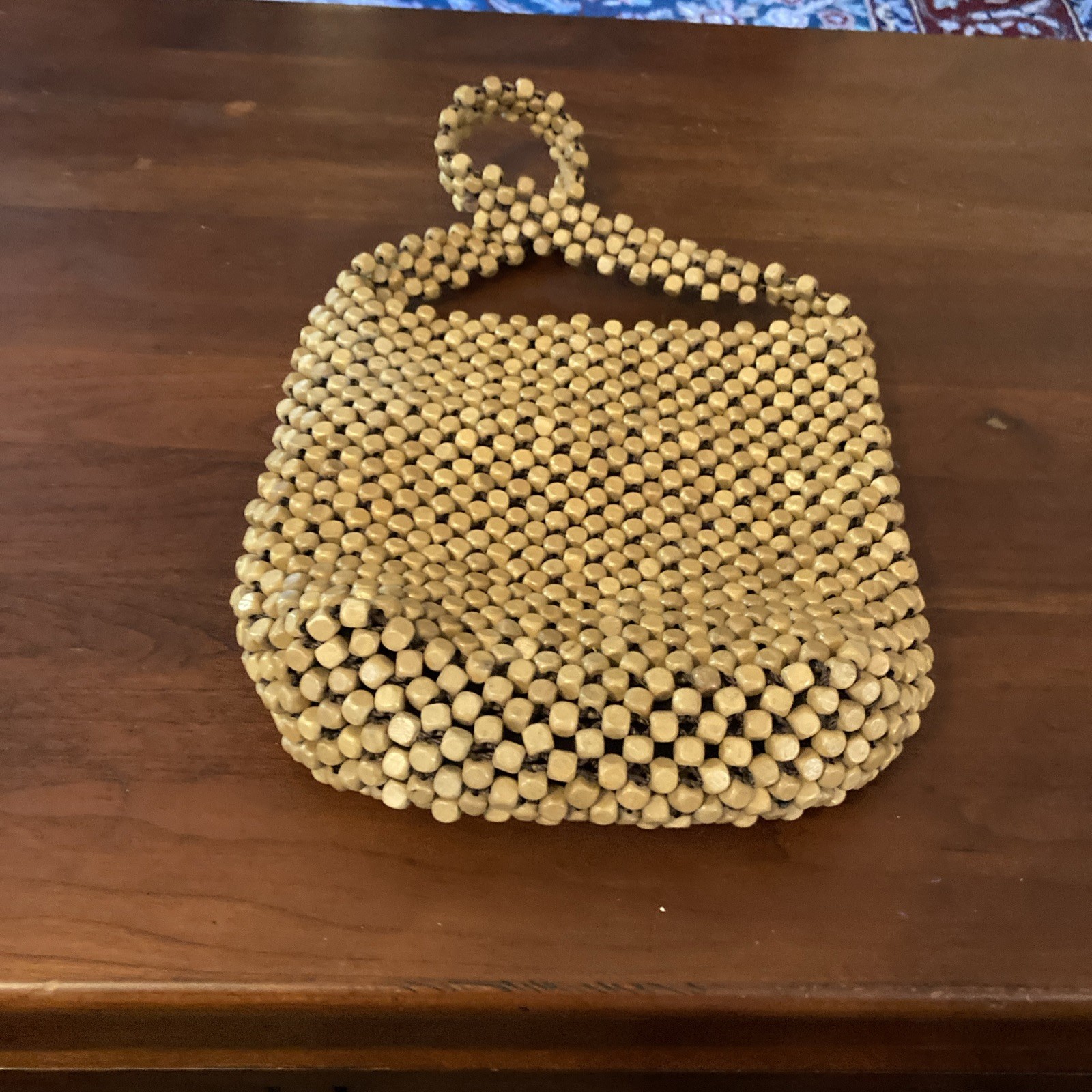 THE SAK Natural Wood Bead Purse Satchel Hobo Shoulder Bag Spring Summer