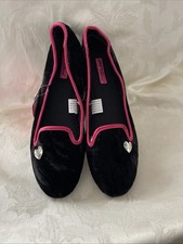 Betsey Johnson Black Pink velvet Slippers flats size XL 11/12 New Ticket B51