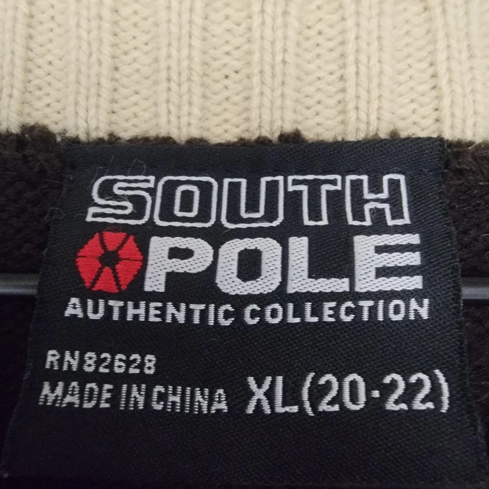 Suéter Polo Sur Para Hombres XL Marrón Rayas Cuello Redondo Y2K Hip Hop Ropa de Calle De Colección Foto 4 de 4