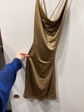 Open back cowl neck silk Mini dress mustard gold