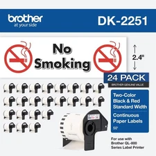 Brother Continuous Paper Label Tape 2.44 x 50 ft White 24 Rolls DK225124PK