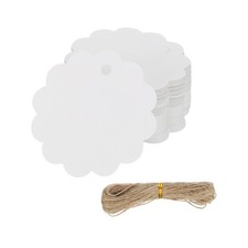 100 Pcs Blank Gift Tags with String, 2.4x2.4" Flower Kraft Tags, White