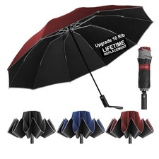 Ultimate Windproof Inverted Travel Umbrella 10 Rib with Reflective Edges, Aut...