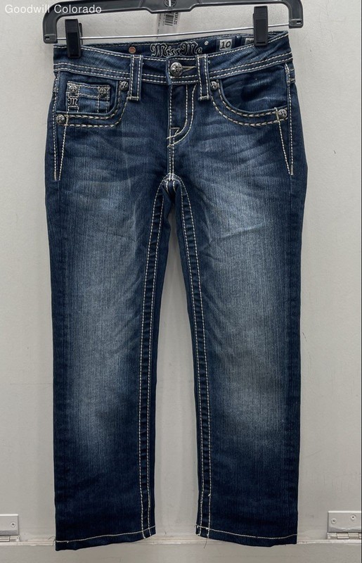 Miss Me Girls Blue Cotton Blend 5-Pocket Design Denim Skinny Jeans Size 10