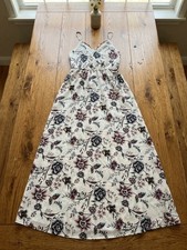 ANN TAYLOR LOFT Women's Size 4 Floral Maxi Dress White V-Neck Spaghetti Strap