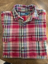 Ralph Lauren Polo Country Mens Flannel Button Shirt Red Plaid Patch Large