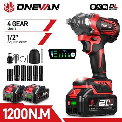 1200Nm Cordless Impact Wrench 1/2'' High Torque Power Driver Drill With Battery