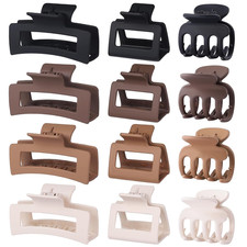 12-Piece Hair Claw Clips Set for Women - Small, Medium, Large Brown 