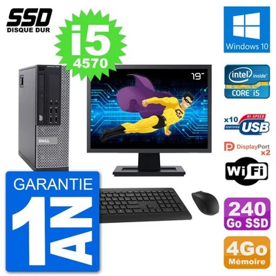 PC Dell 9020 SFF Ecran 19" Intel Core i5-4570 RAM 4Go SSD 240Go Windows 10 Wifi - Photo 1/3