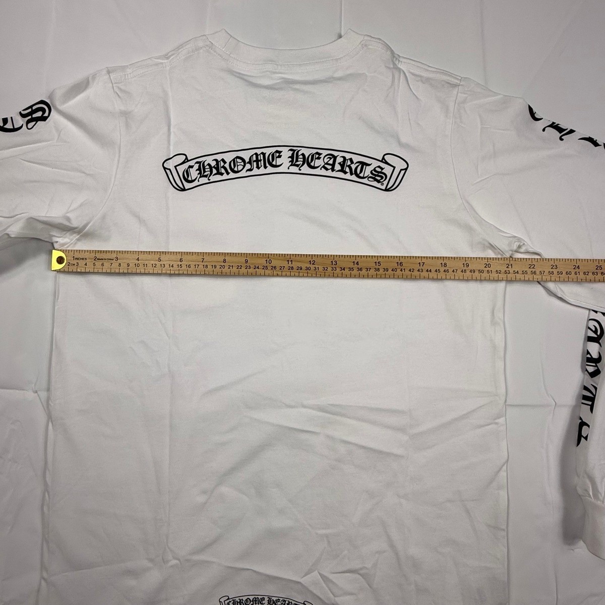 Chrome Hearts White Long Sleeve Pocket T-Shirt Scroll Logo Graphic 