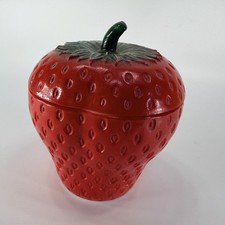 Vintage Hazel Atlas Strawberry Jam Jelly Jar Container Pot 4" Painted Milk Glass