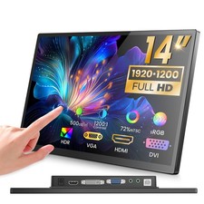 Portable Touchscreen Monitor 14 inch FHD 1920x1200 HDMI VGA DVI Forzola Ports