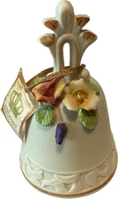 Arnart Antique Ivory Bisque Porcelain Bell Applied Flowers with Hang Tag