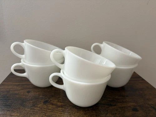Set of 6 Vintage Pyrex White Milk Glass Coffee Tea Cups Mugs Corning USA