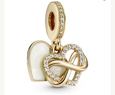 PANDORA Authentic 14K Sparkling Infinity Heart Enamel CZ Dangle
