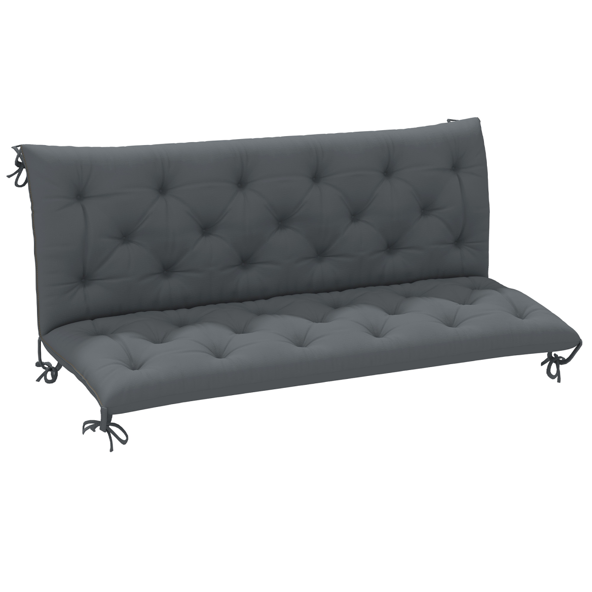 Outsunny 3 Seater Bench Pad Garden Swing Chair Cushion 98x150cm Dark Grey | with Back and Ties, Tufted Style, Garden Furniture Window Seat Cushion, for Indoor and Outdoor Use - Image 2