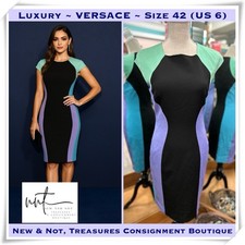 VERSACE COLLECTION Black/Purple/Green Colorblock Sheath Dress - Sz 42 (US 6)