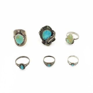 Southwest Signed Sterling Silver & Turquoise Stamped Rings Lot of 6 #S4581 1